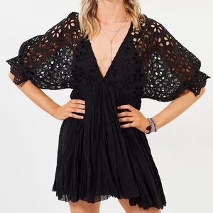 Free People Black Eyelet Mini Dress